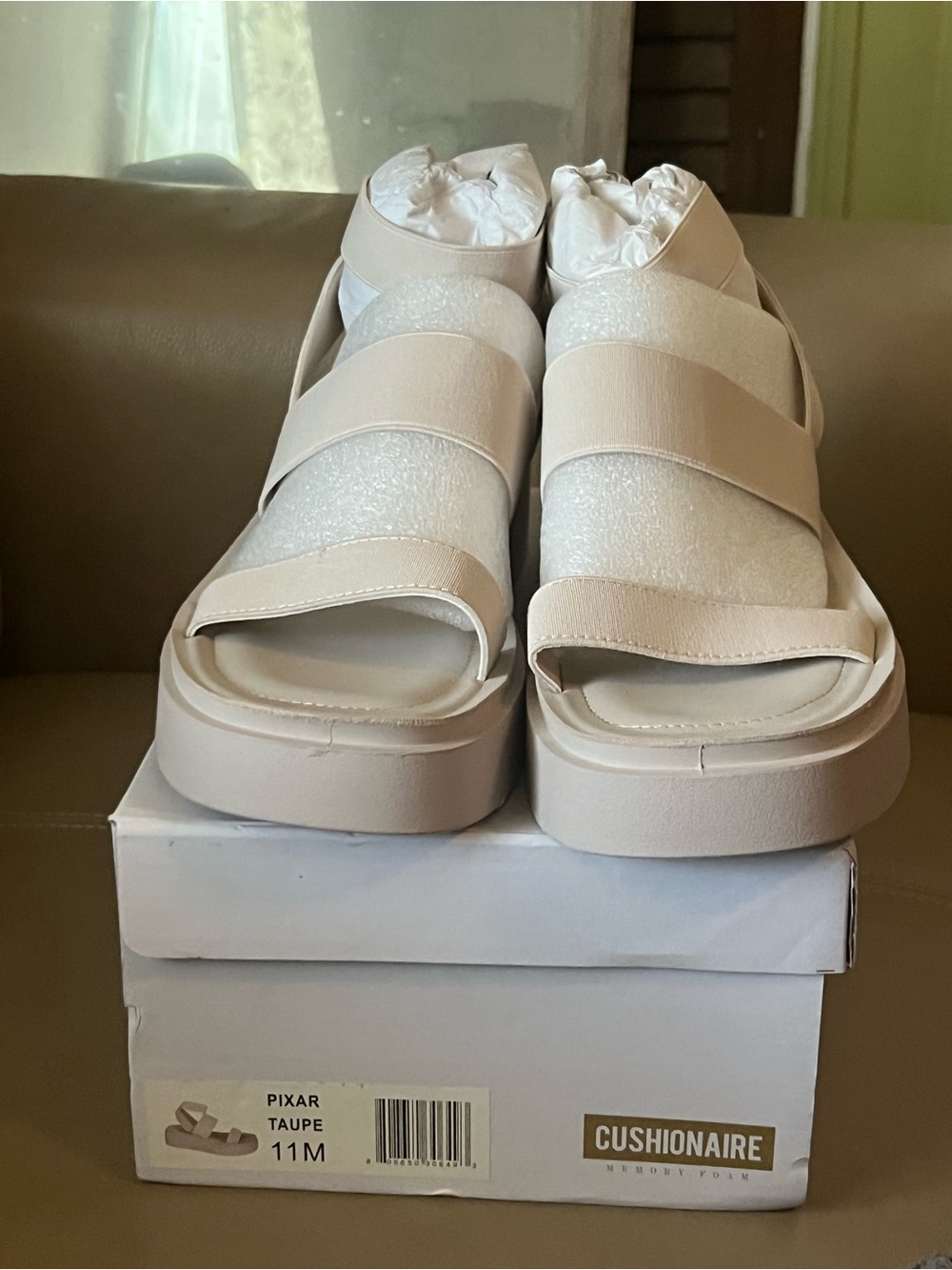 Cushionaire Women's Stretch Platform Sandal in Taupe - Picture 5 of 9